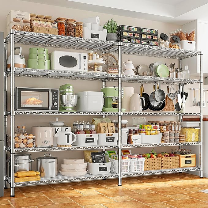 70" W Storage Shelves Load 1600LBS, Metal Shelving 5-Tier Wire Shelving Unit Metal Shelves for Storage Adjustable Shelving Rack for Pantry Kitchen Garage 70" W*15.8" D*72.4" H
