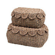 Set of 2 Hand Round Wicker Storage Baskets, Rattan Basket Decorative Boxes