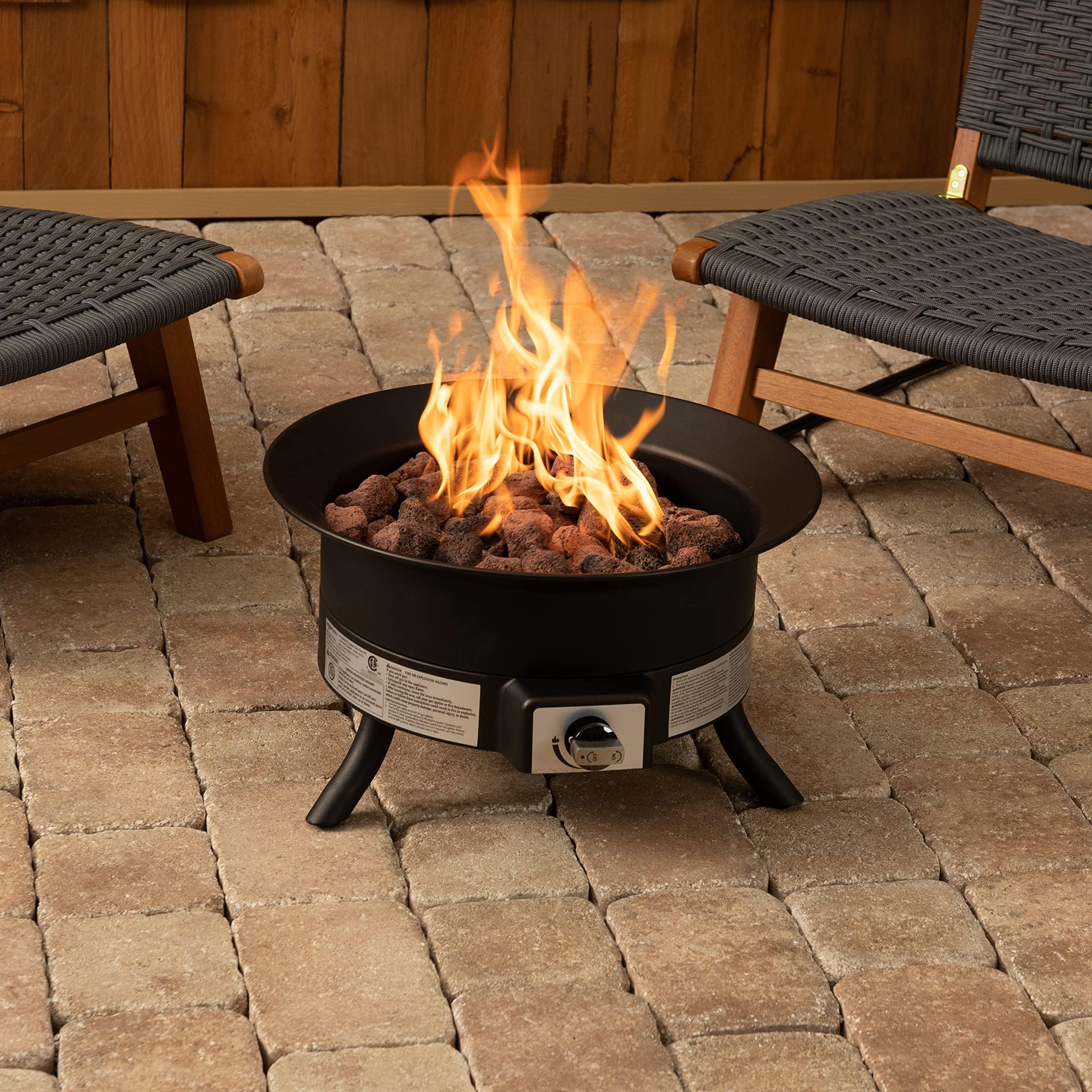 Portable Propane Fire Pit, 19 inch Round Gas for Patio, 55,000 BTU Carry Strap