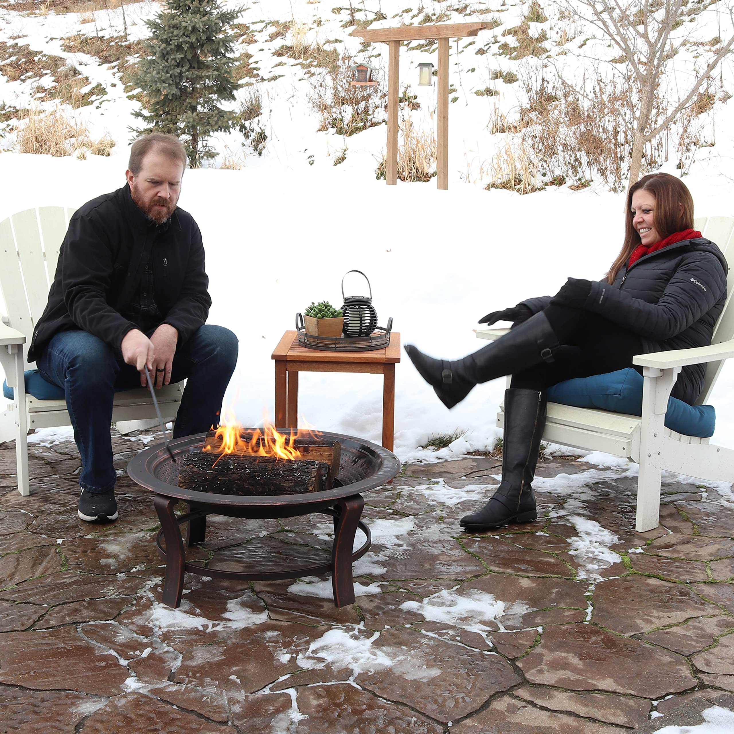 Elevated Wood-Burning Fire Pit Bowl with Stand - Includes Spark Screen