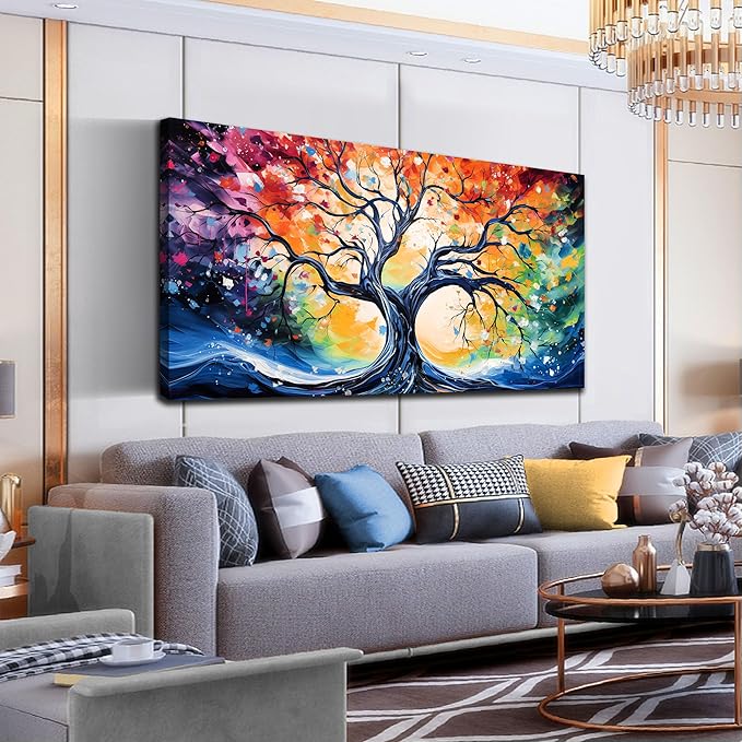 Large Wall Art for Living Room Bedroom Office Gold Forest Artwork Sunrise Landscape