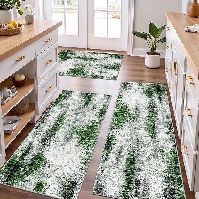 100% Non Slip Kitchen Rugs Sets of 3 Washable Kitchen Mats for Floor Abstract Kitchen