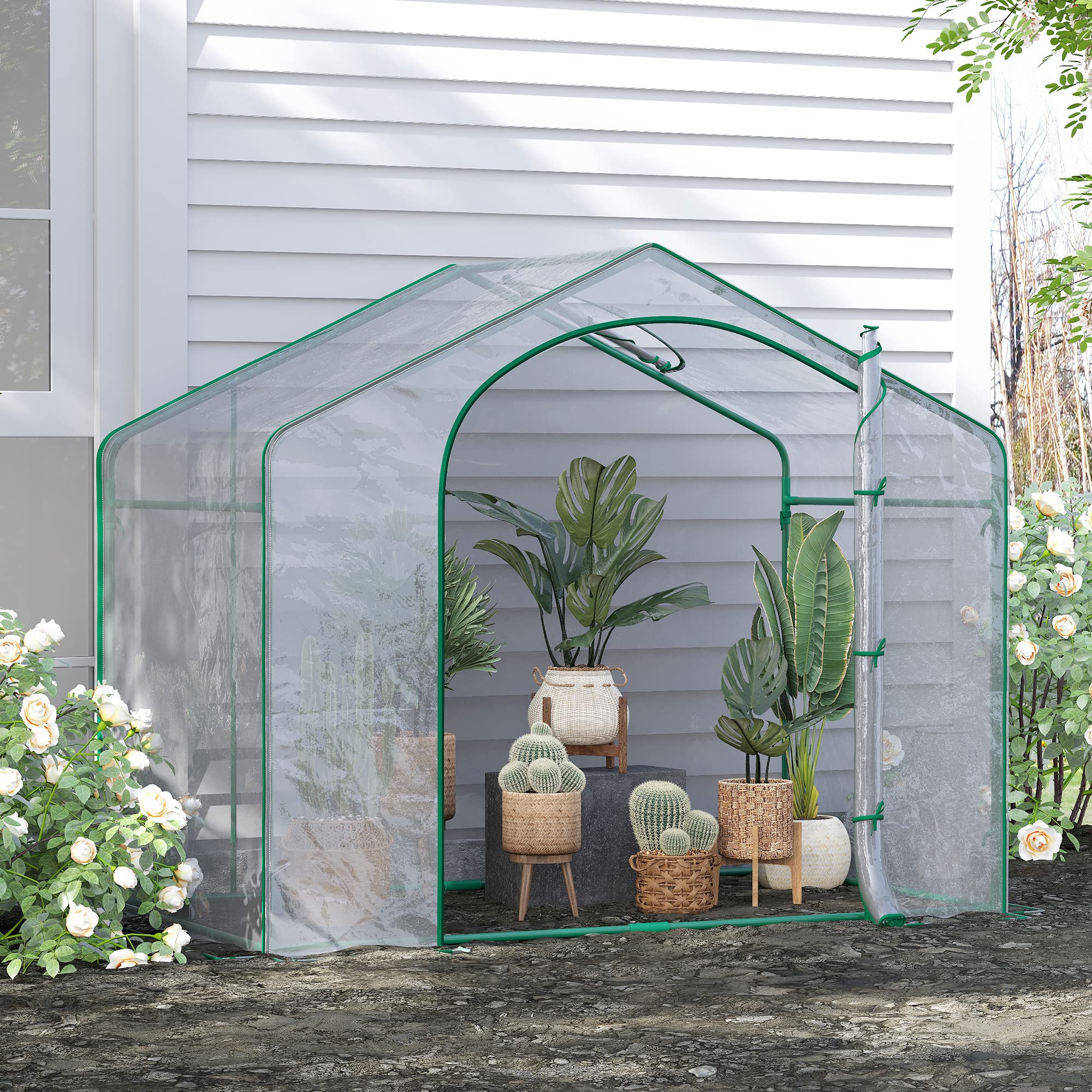 6' x 3' x 5' Portable Walk-in Greenhouse, Plastic Cover, Steel Frame Garden Hot House