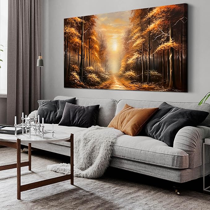 Large Wall Art for Living Room Bedroom Office Gold Forest Artwork Sunrise Landscape