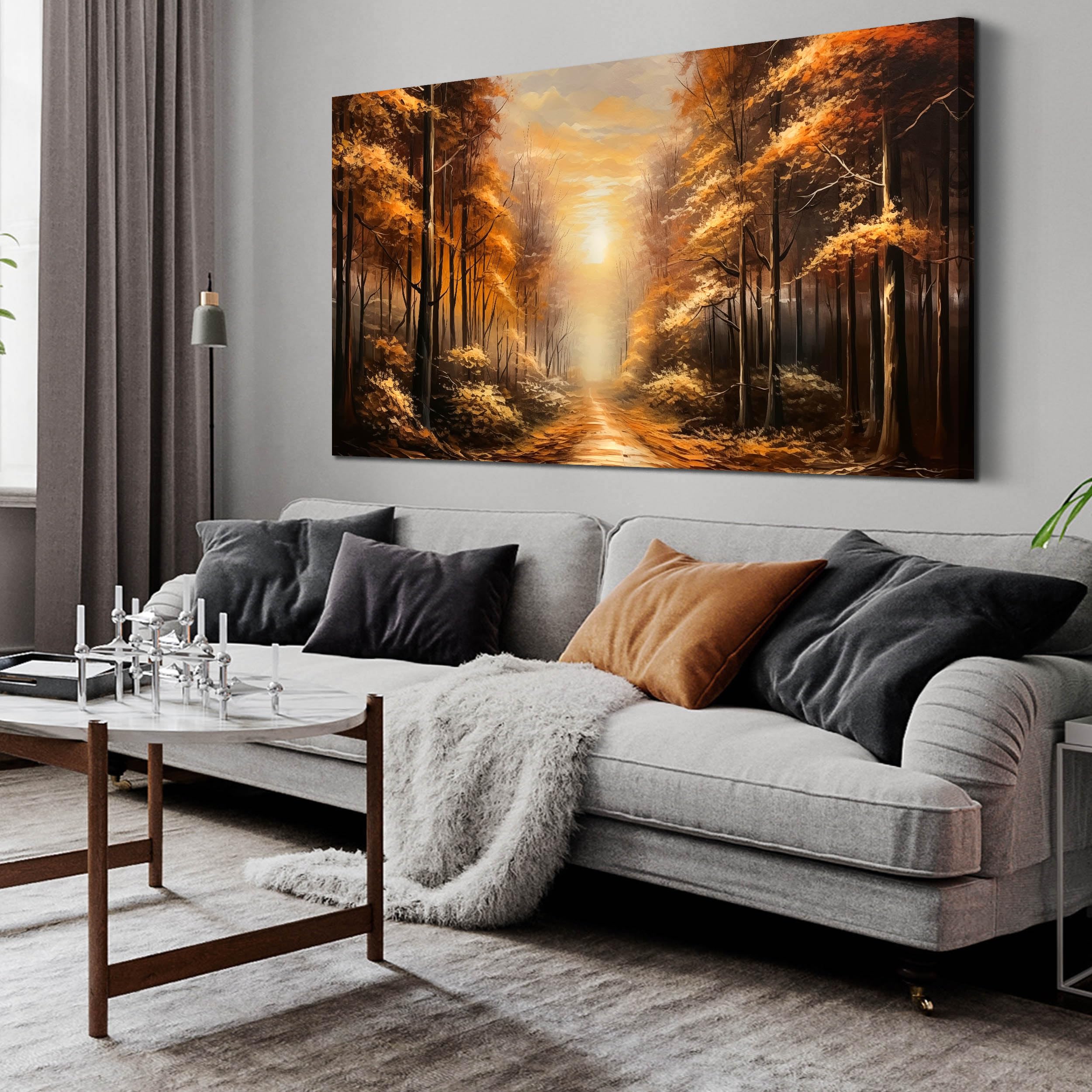 Large Wall Art for Living Room Bedroom Office Gold Forest Artwork Sunrise Landscape