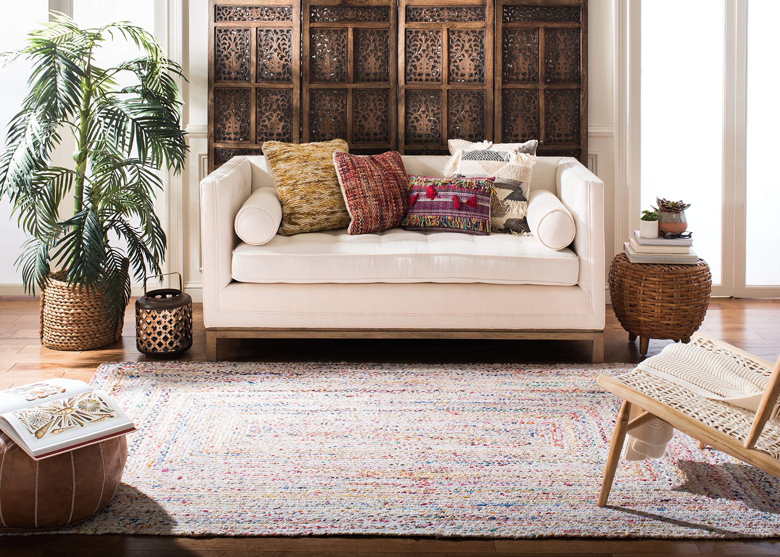 Collection Area Rug - 8' x 10', Ivory & Multi, Handmade Boho Reversible Cotton