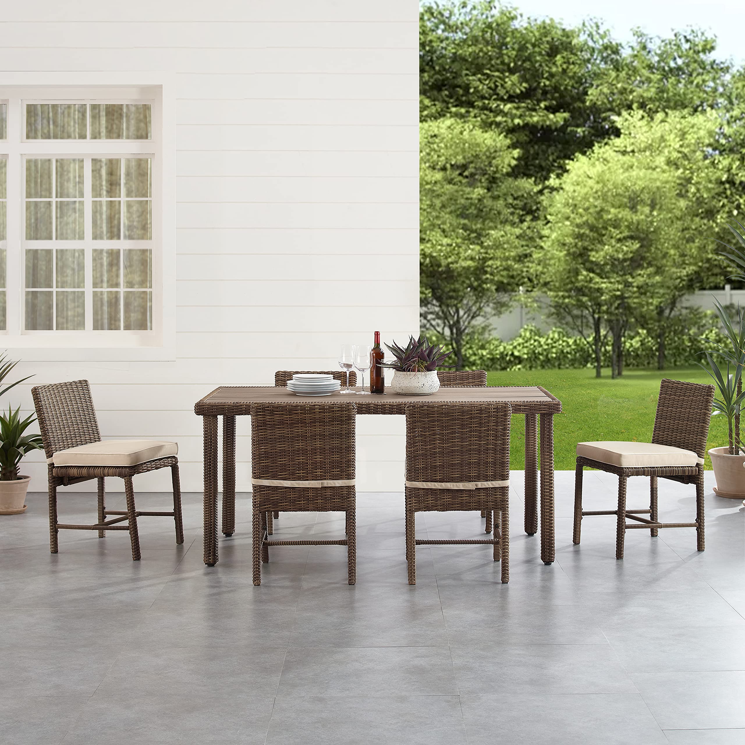 Bradenton 7-Piece Outdoor Dining Set for 6, Wicker Patio Table and Chairs for Backyard