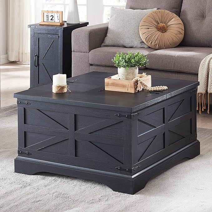 Farmhouse Lift Top Coffee Table with Storage, 36" Wood Square Center Table