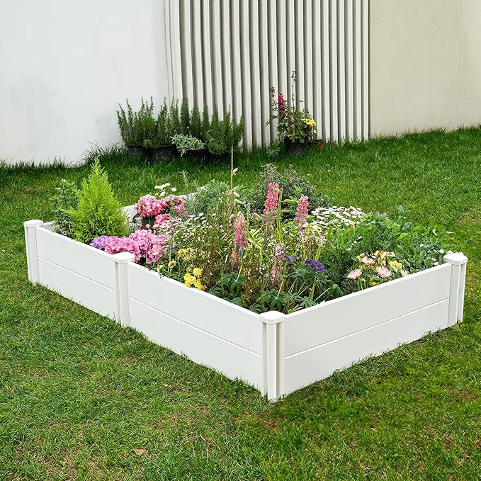 Durable Vinyl Raised Garden Bed, 4x4x1ft Raised Bed for Gardening