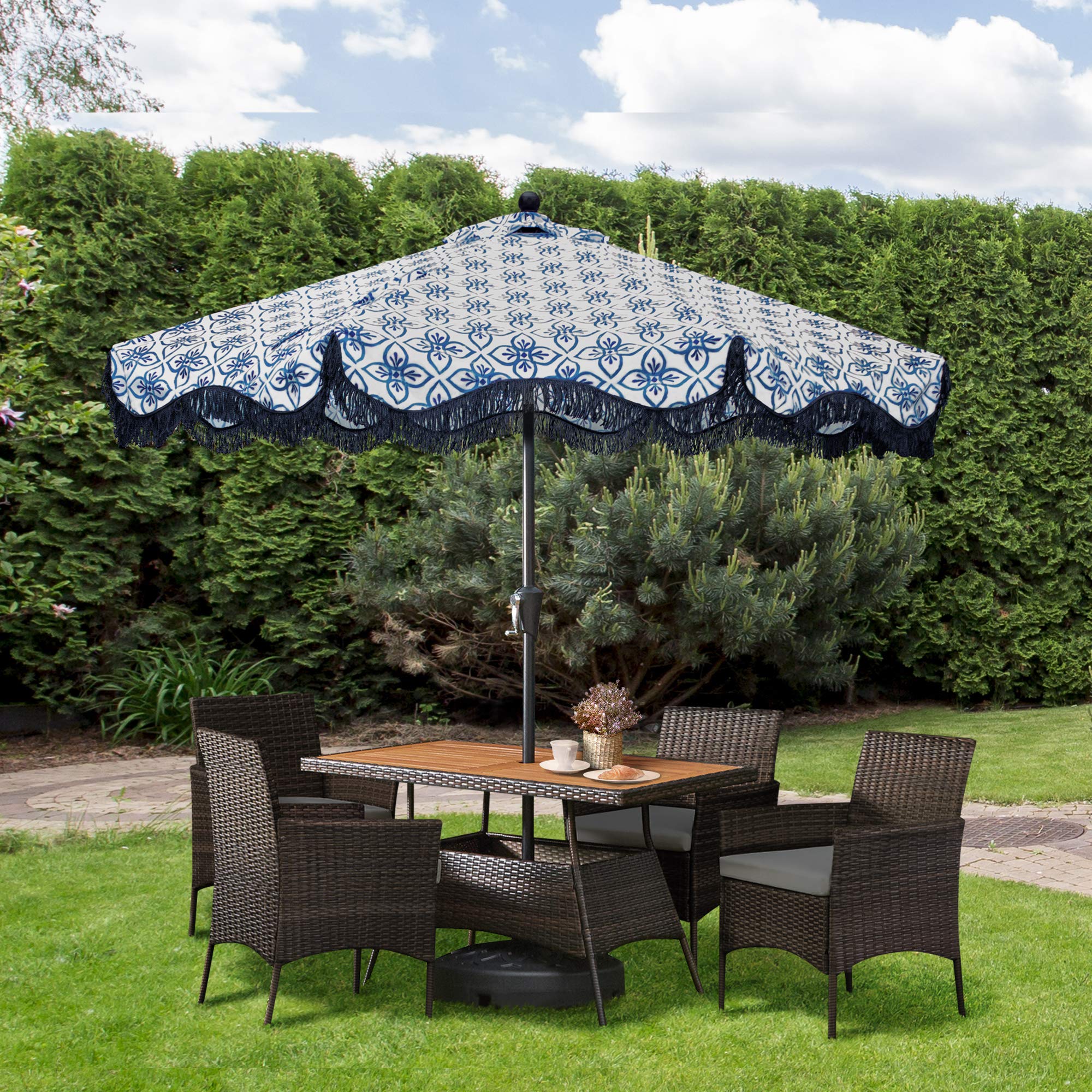 Outdoor PE Rattan Dining Set for Four, Removable Water-Resistant Cushions
