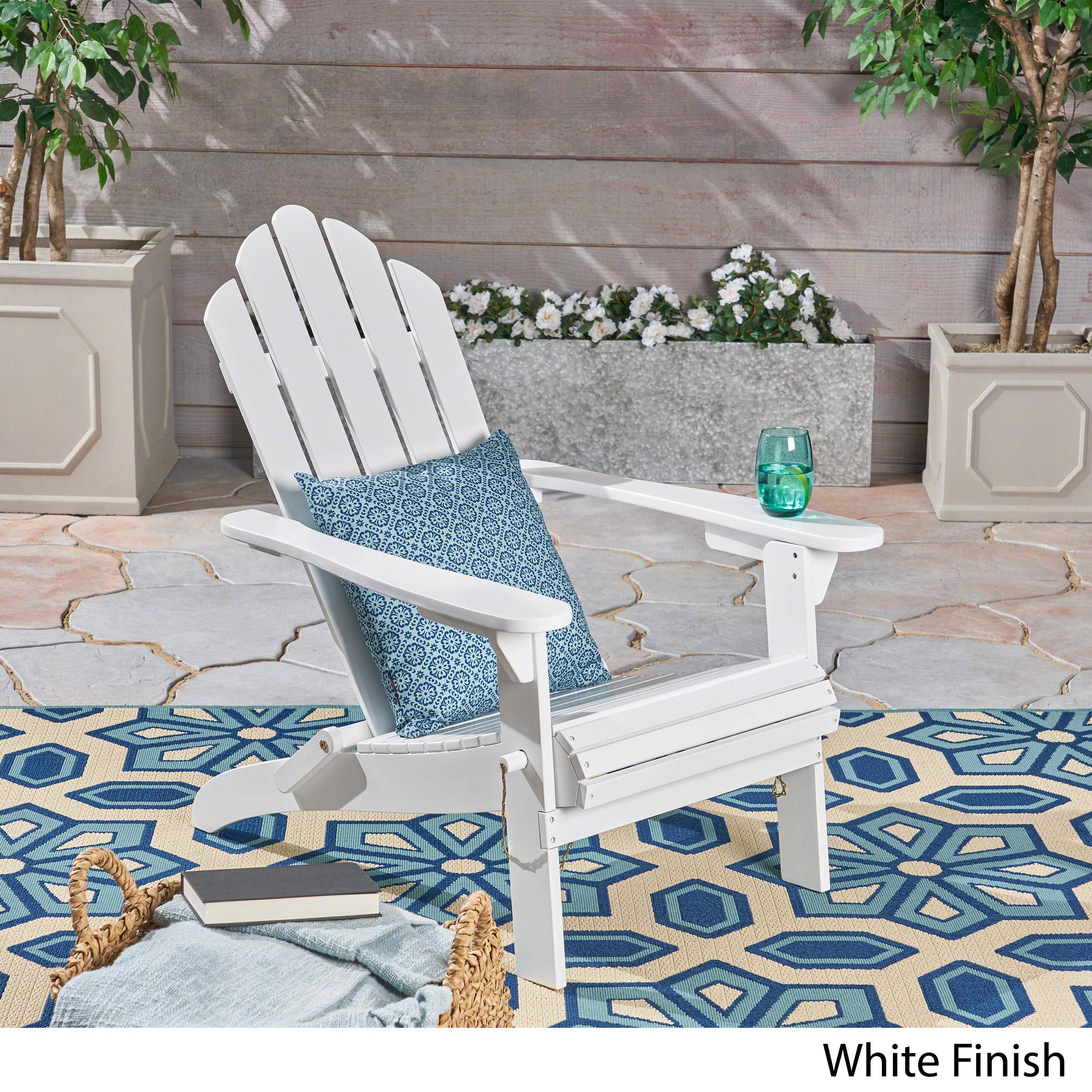 Cara Outdoor Foldable Acacia Wood Adirondack Chair, White Finish