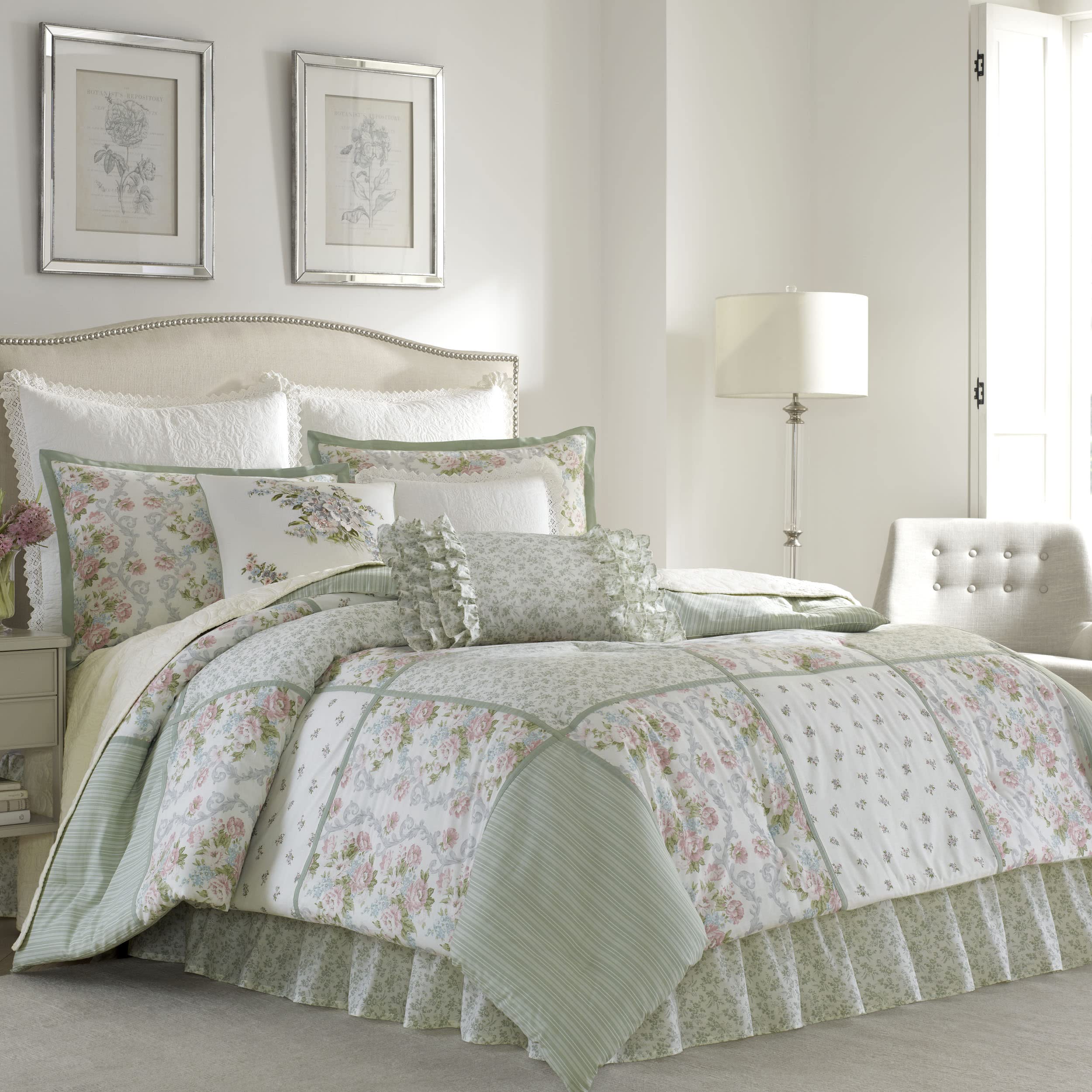 Full Comforter Set, Reversible Cotton Bedding with Matching Shams & Bedskirt, Stylish