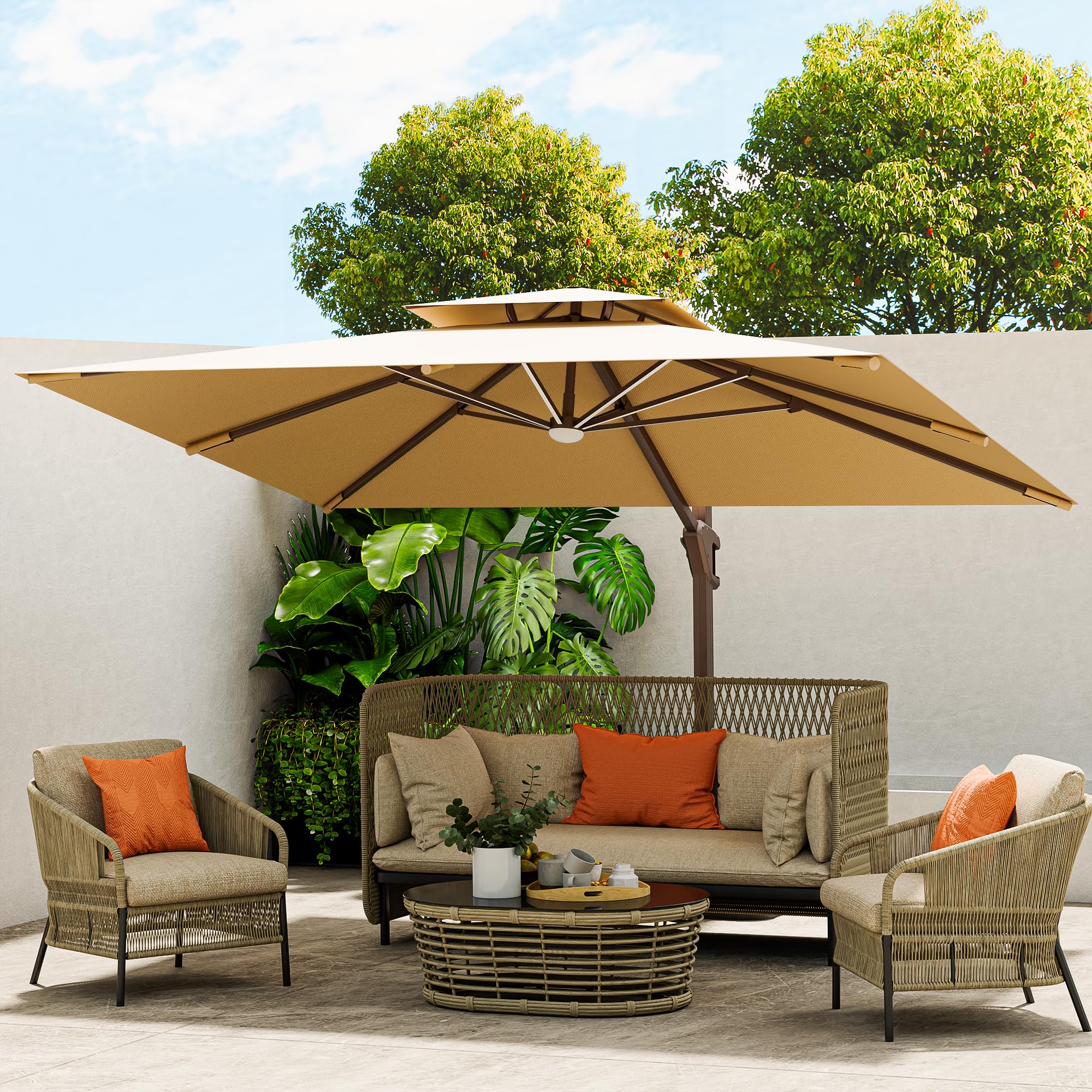 10 X 13 FT Cantilever Outdoor Patio Umbrella with Led Lights Large Heavy Duty 360°