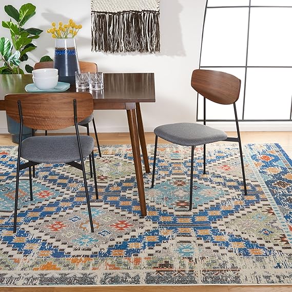 Madison Collection Area Rug - 9' x 12', Grey & Yellow, Boho Diamond Distressed Design