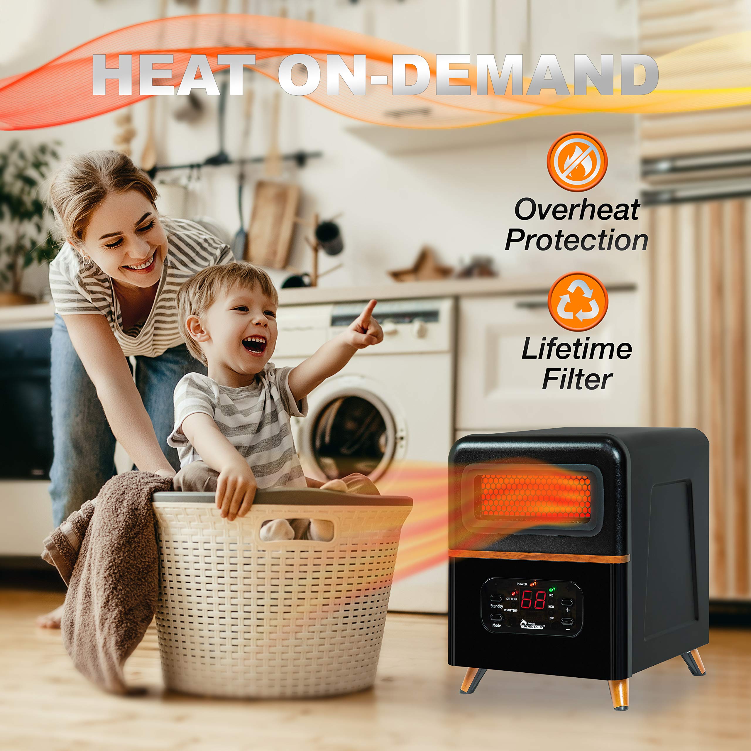 DR. INFRARED HEATER DR-978 New Upgraded Dual Heating Hybrid Portable Infrared Space Heater, 1500W with Remote