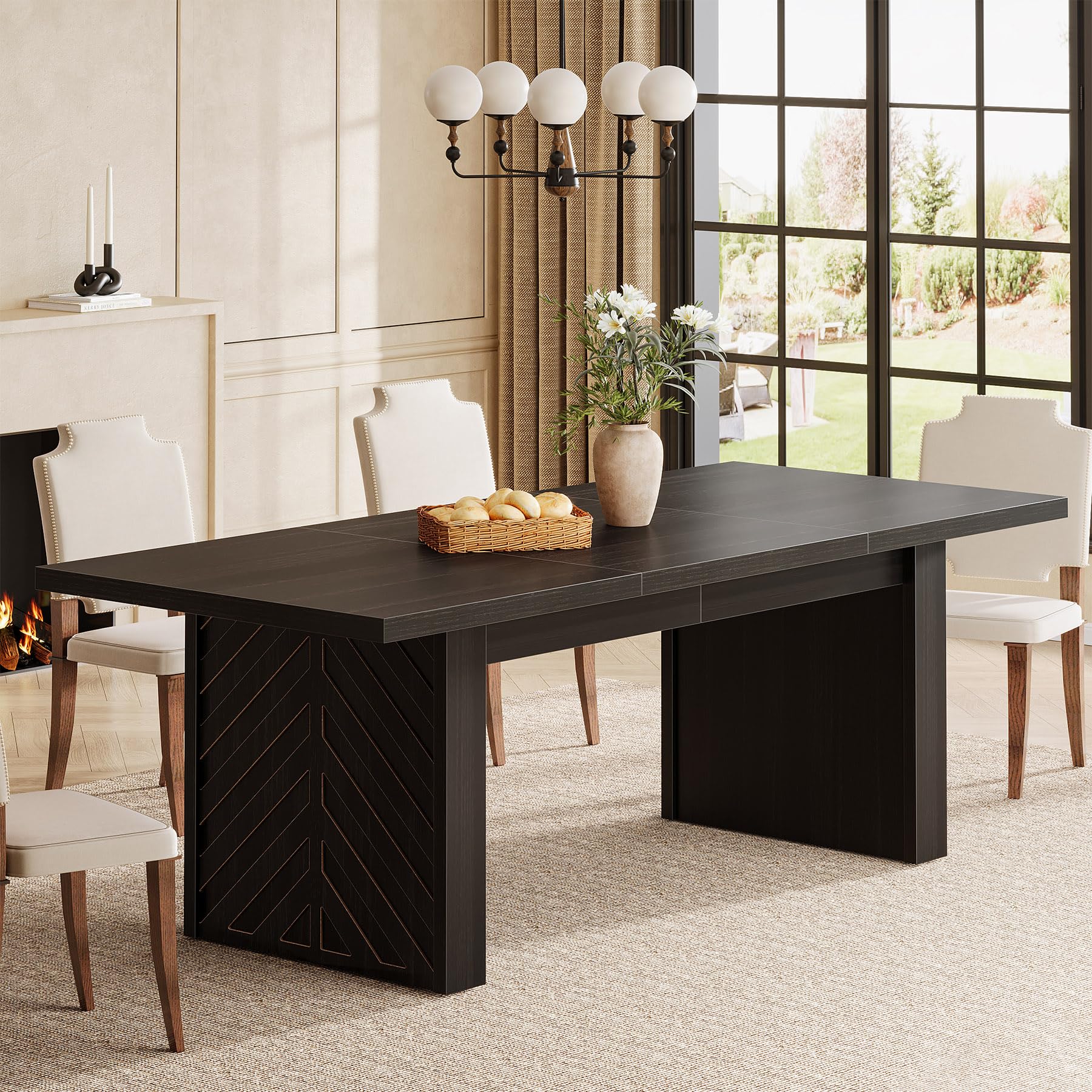 70.87-Inch Black Dining Room Table for 6-8, Modern Rectangular Kitchen Dinner Table