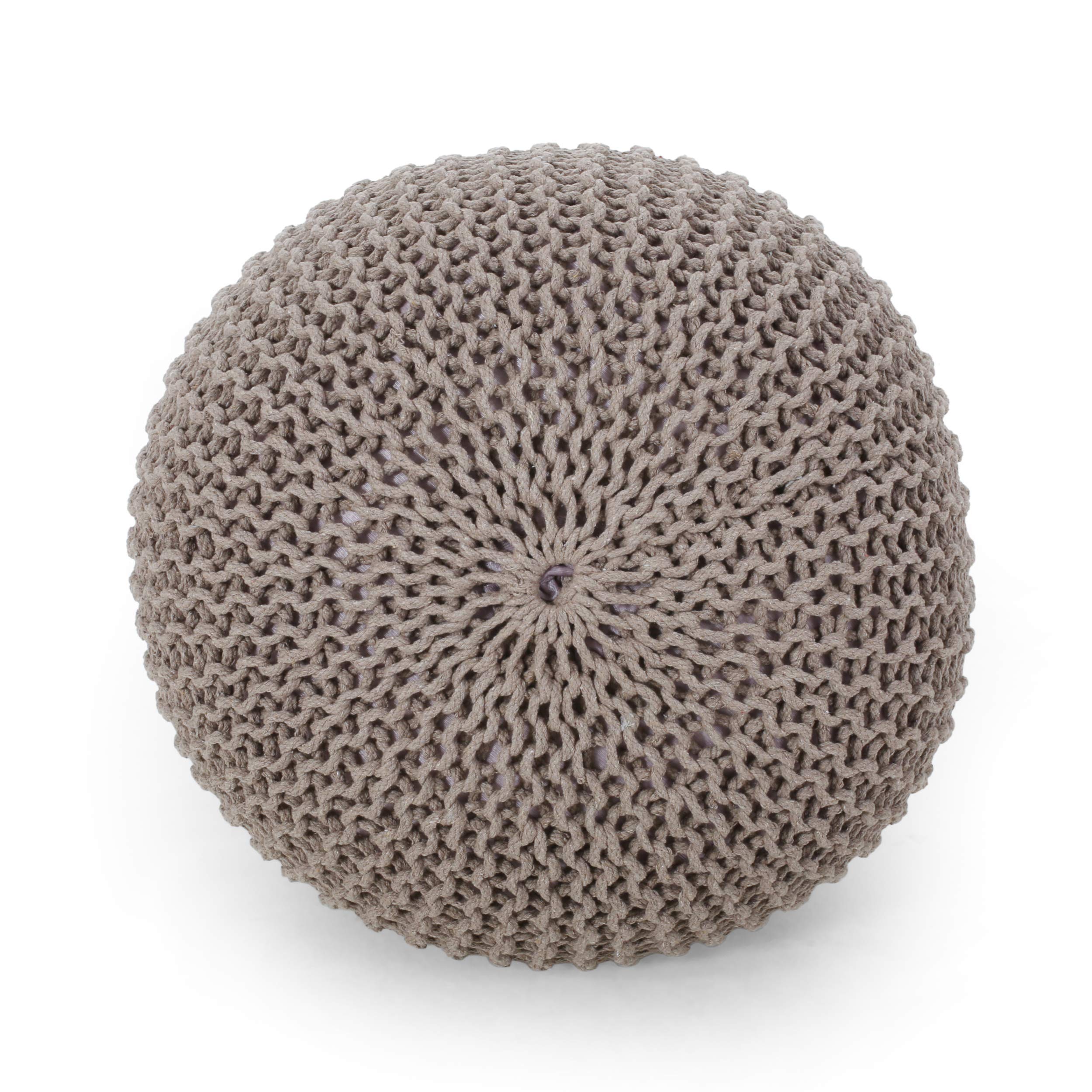 Nahunta Knitted Round Pouf - Cotton - Brown,Ottomans and Poufs