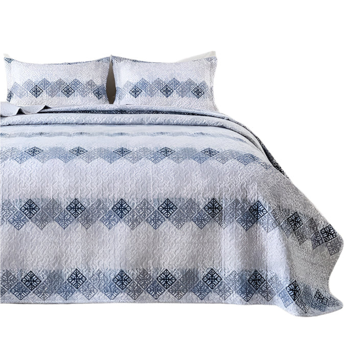 Ultrasonic Embossing Quilts Queen Size, Lightweight Grey and Blue Striped Geometric