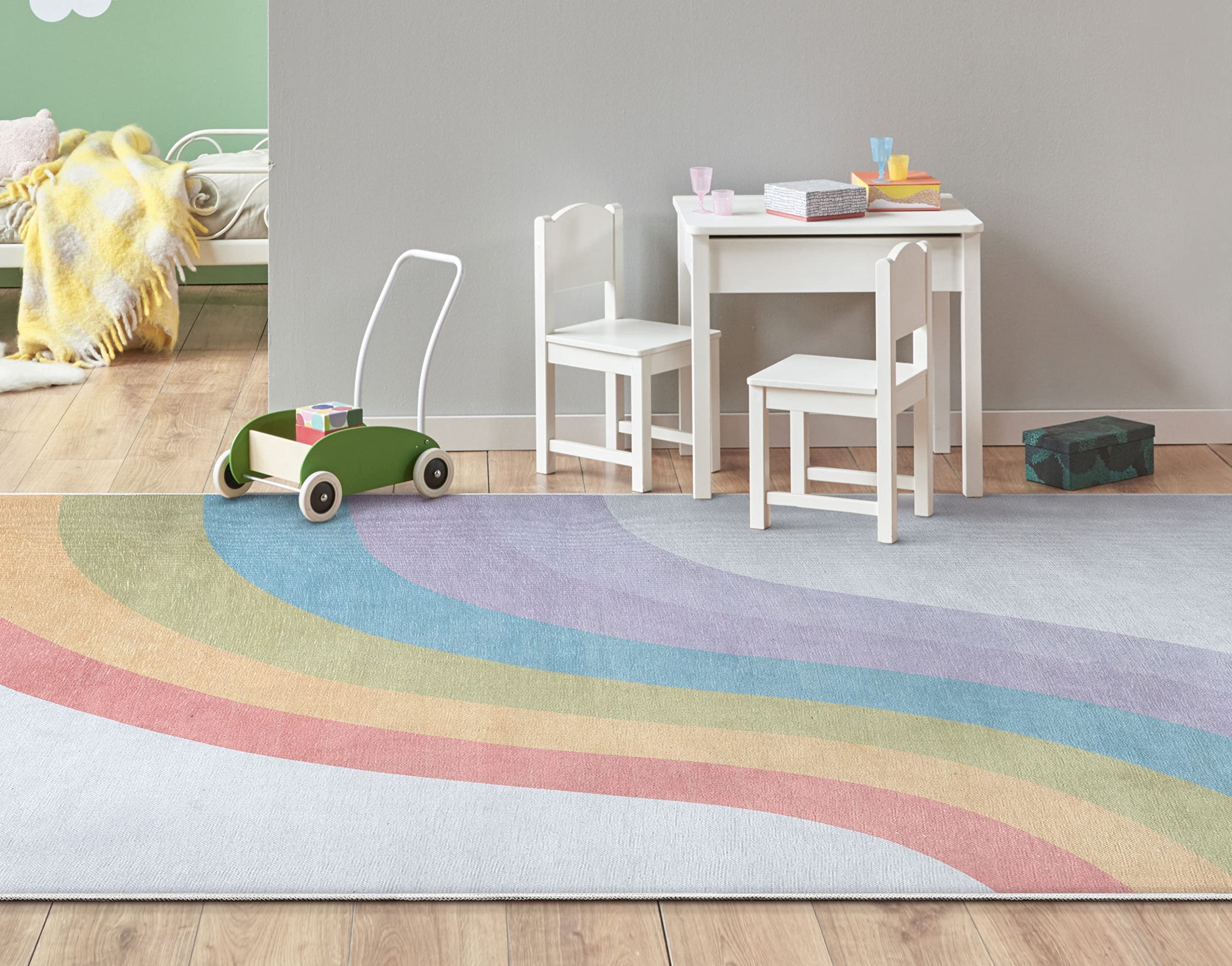 Kids Rainbow Rug, 5' x 7', Multi Color
