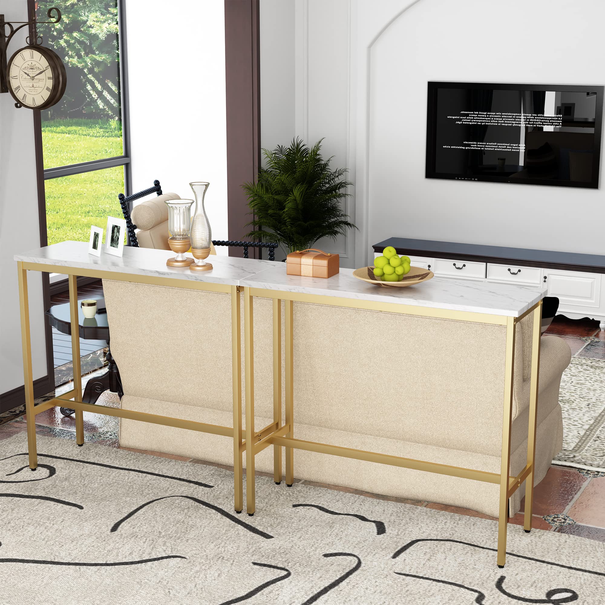 40" Bar Table,Rectangular Industrial Bar Height Table with Sturdy Gold Metal Frame