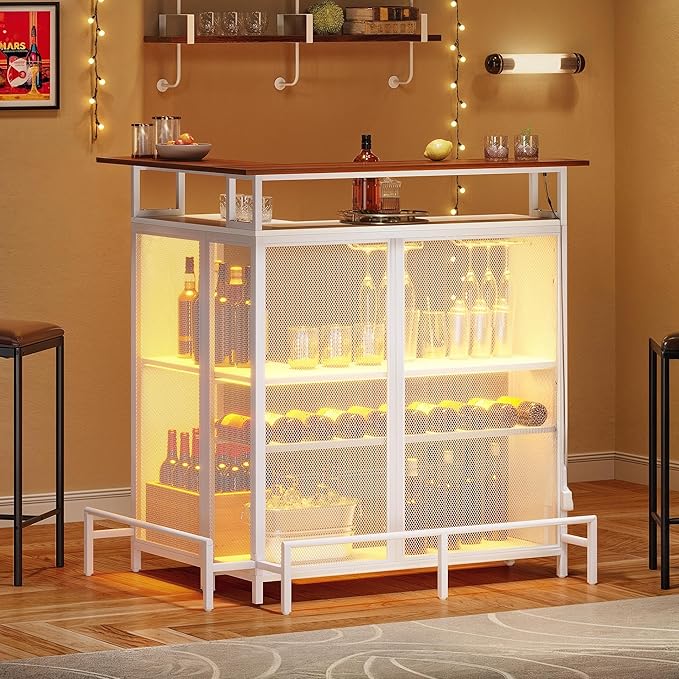 L-Shaped Home Bar Unit with LED Light APP Control