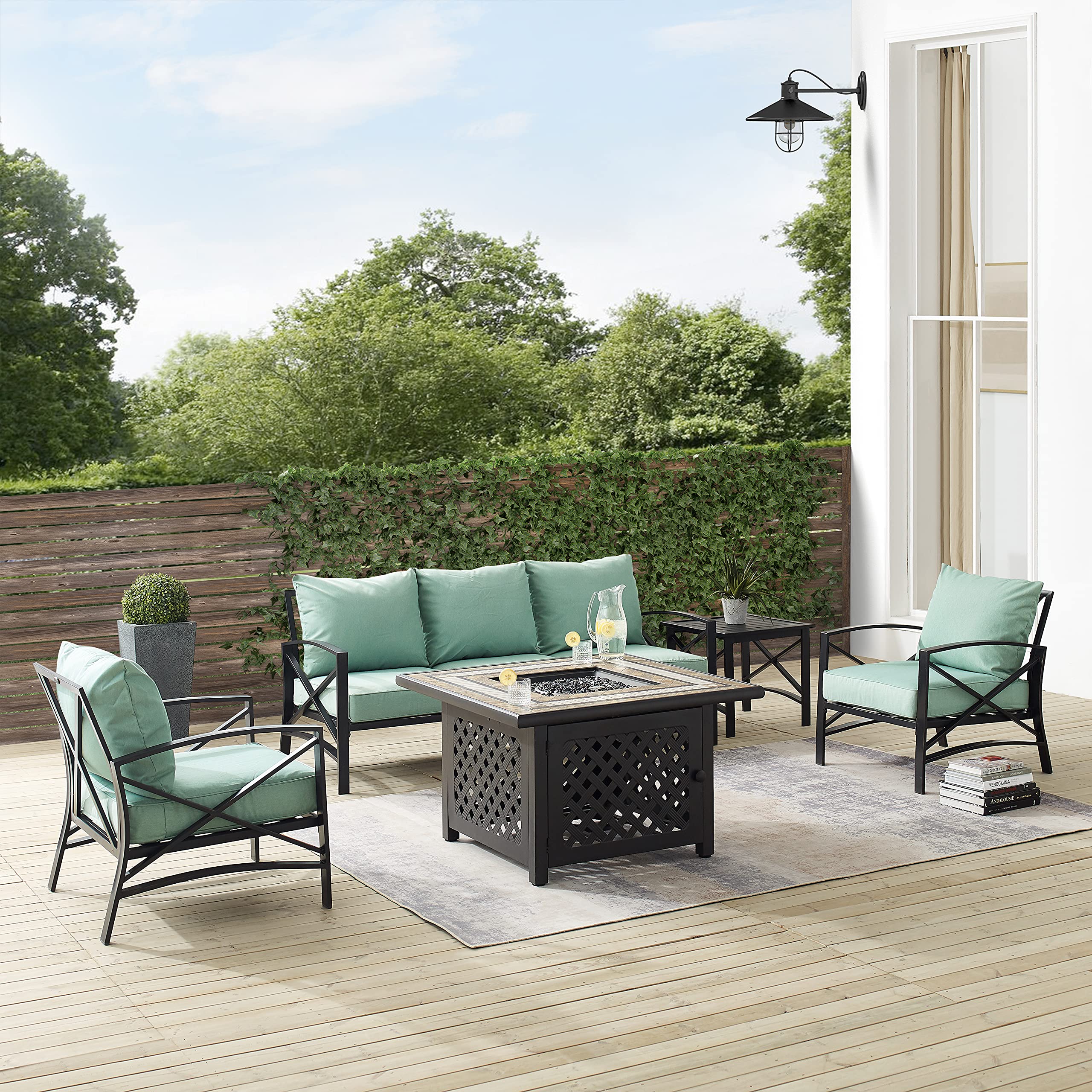 Kaplan 5-Piece Outdoor Sofa Patio Furniture Set with Propane Gas Fire Pit Table