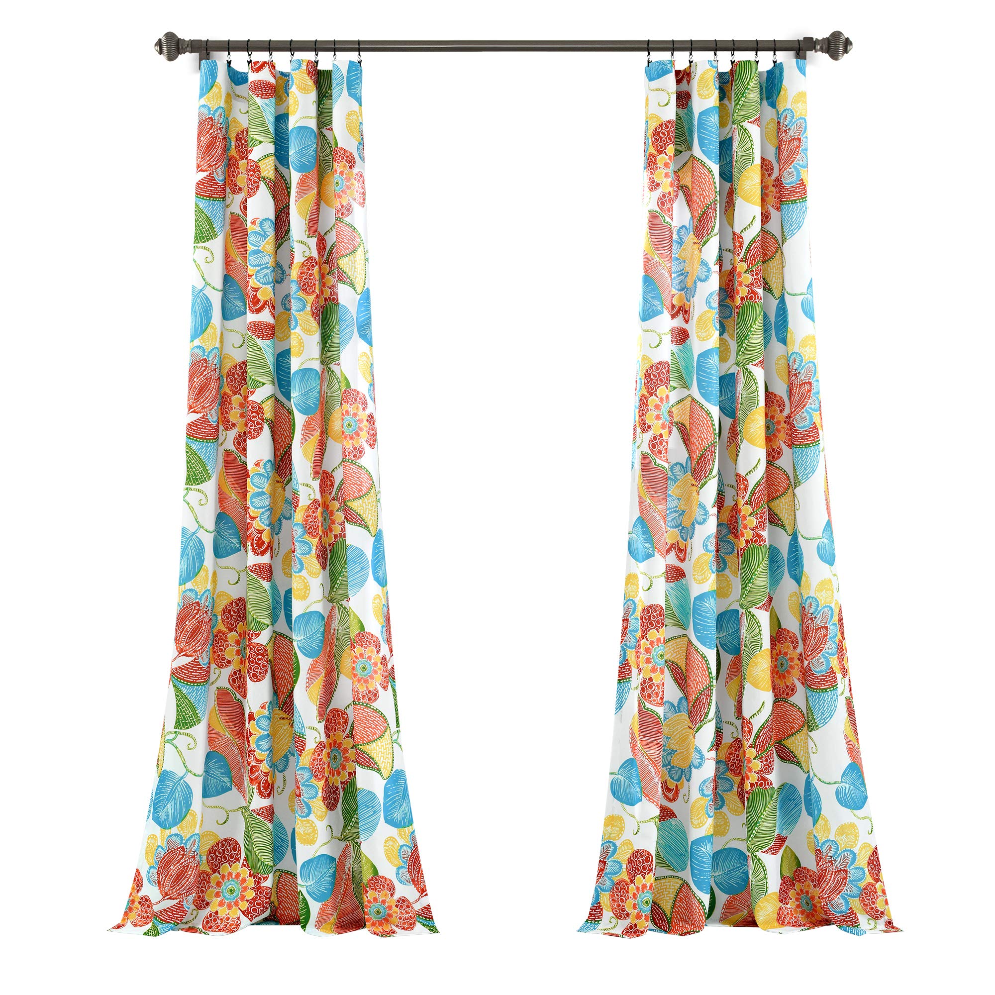 Layla Window Curtain Panel Pair, 84" L x 52" W, Orange & Blue