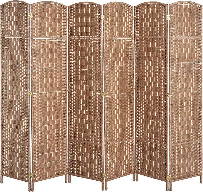 Room Divider 6 Panels Folding Privacy Screen 6FT Tall Portable Wicker Weave