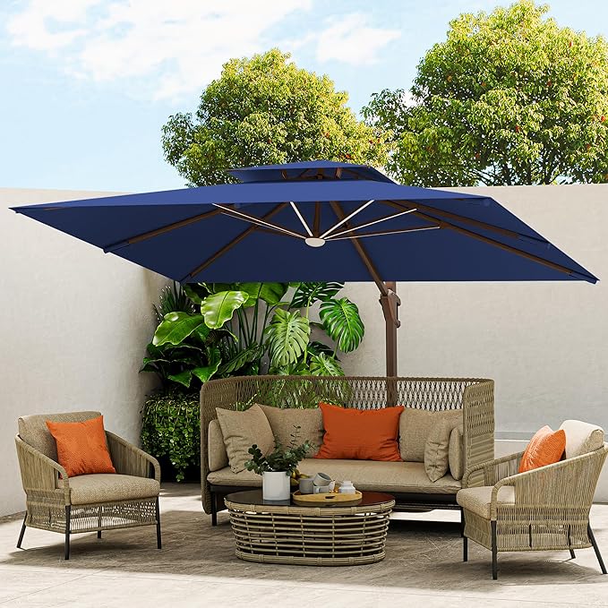 10 X 13 FT Cantilever Outdoor Patio Umbrella with Led Lights Large Heavy Duty 360°
