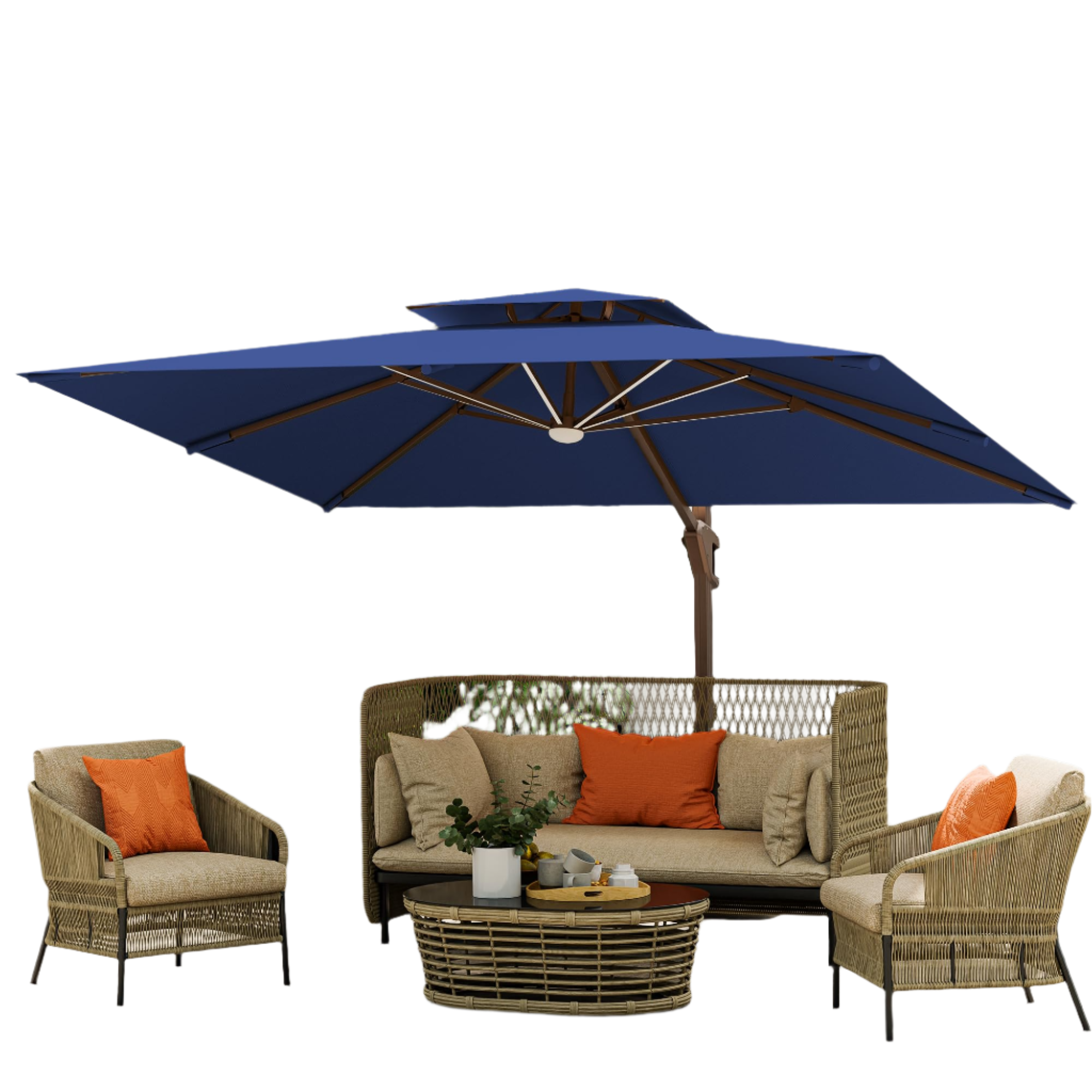 10 X 13 FT Cantilever Outdoor Patio Umbrella with Led Lights Large Heavy Duty 360° Rotation