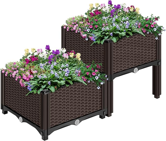 Elevated Plastic Raised Garden Bed Planter Kit, Outdoor Planters Above Ground