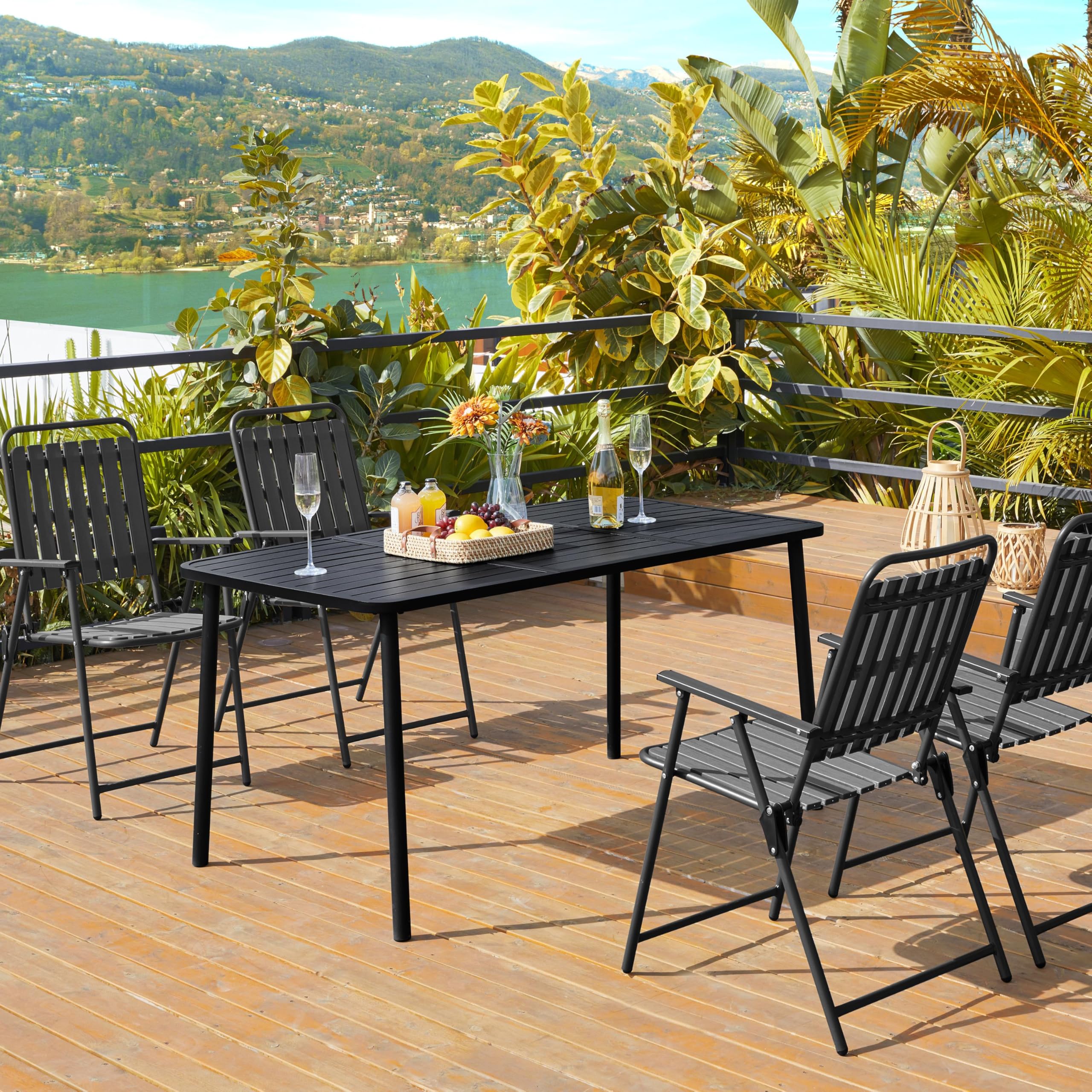 Outdoor Table for 6 Person, Rectangular Slatted Metal Patio Table