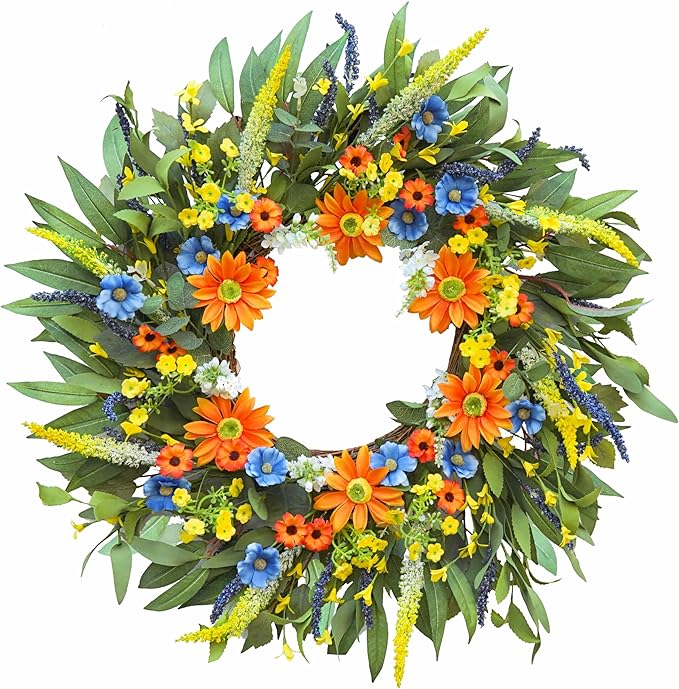 Wreaths for Front Door, Soomeir Spring Door Wreath Outside, Artificial Hydrangea Wreaths