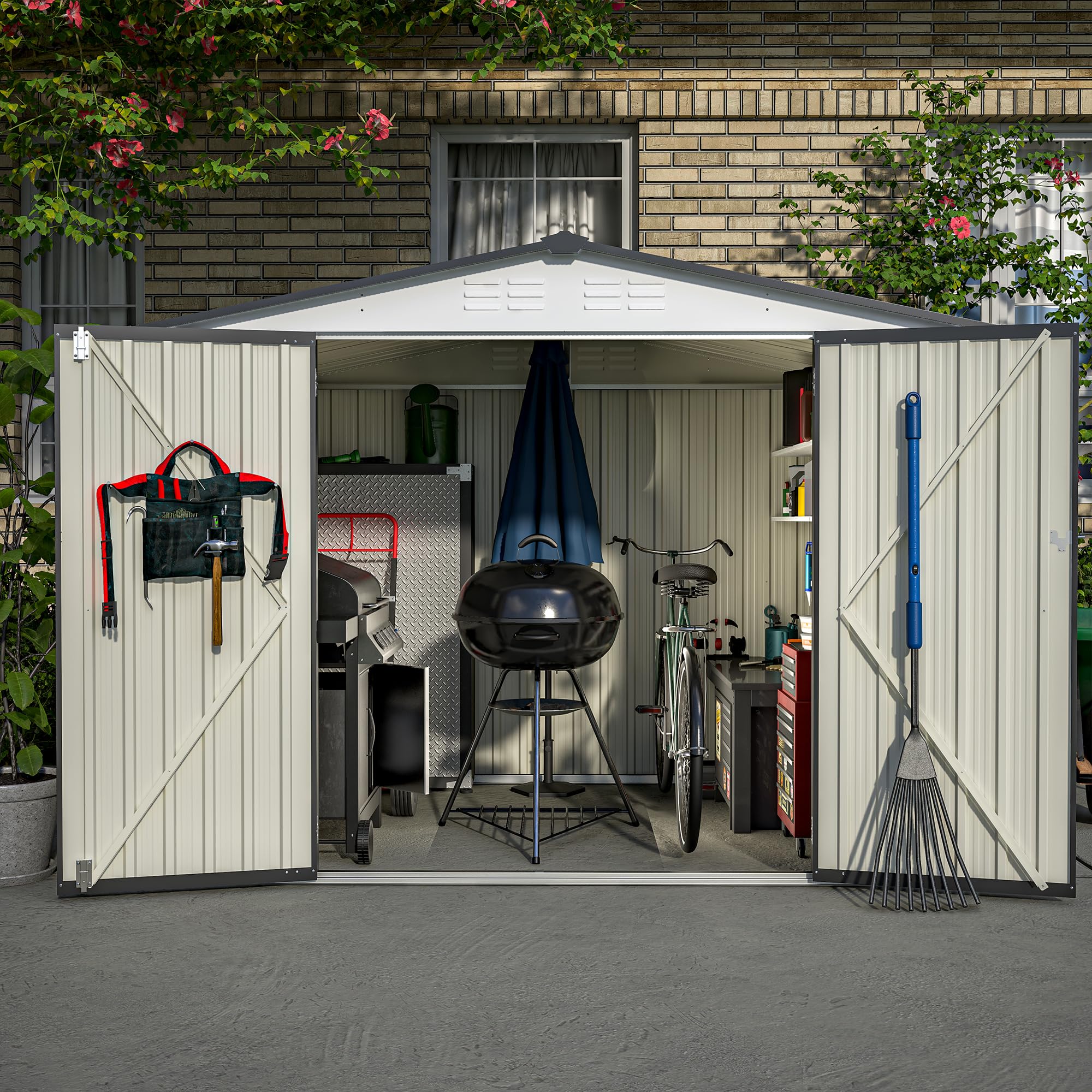 8 x 6 ft Outdoor Storage Shed, Utility and Tool Garden Shed with Metal Fram