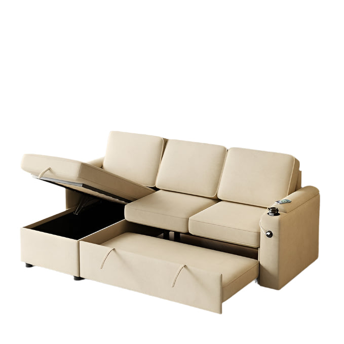 Sleeper Sectional Sofa W/Pull Out Bed,L Shaped Sofa Bed W/Storage Chaise