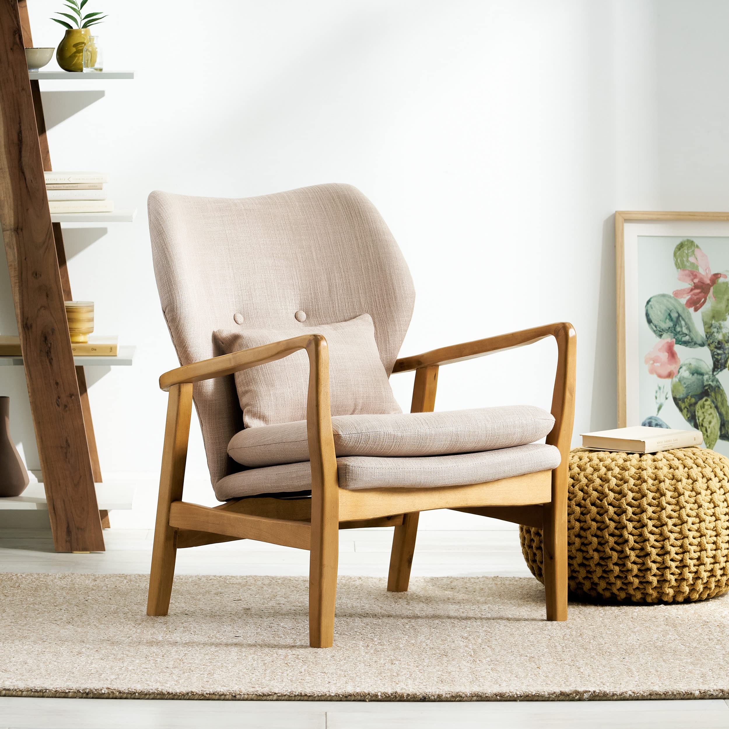 Haddie Wood Frame Club Chair, Beige