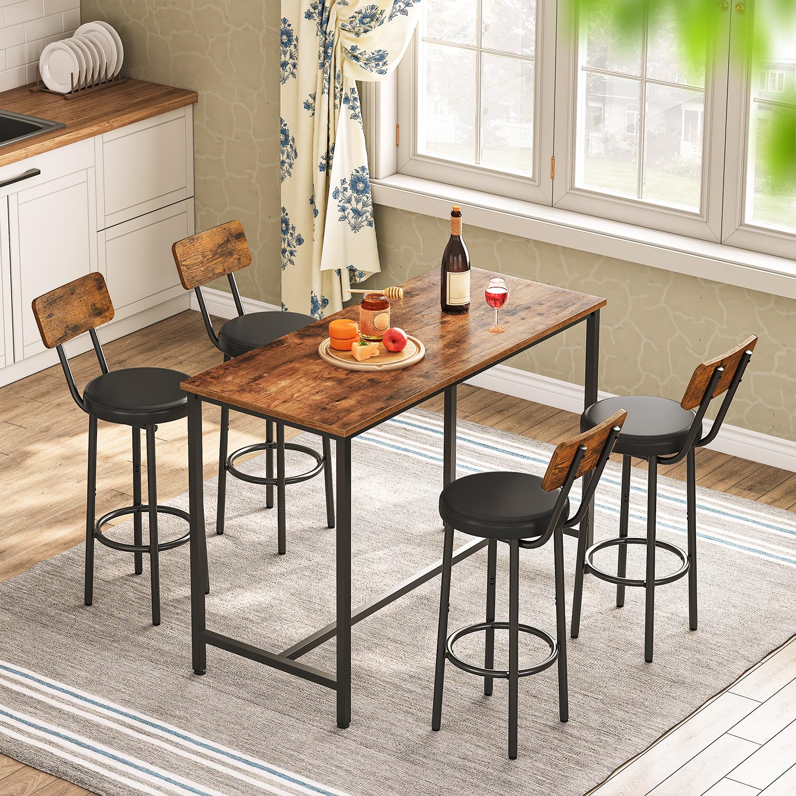 Bar Table, Rectangular Pub Table, 47.2” Counter Height Bar Table