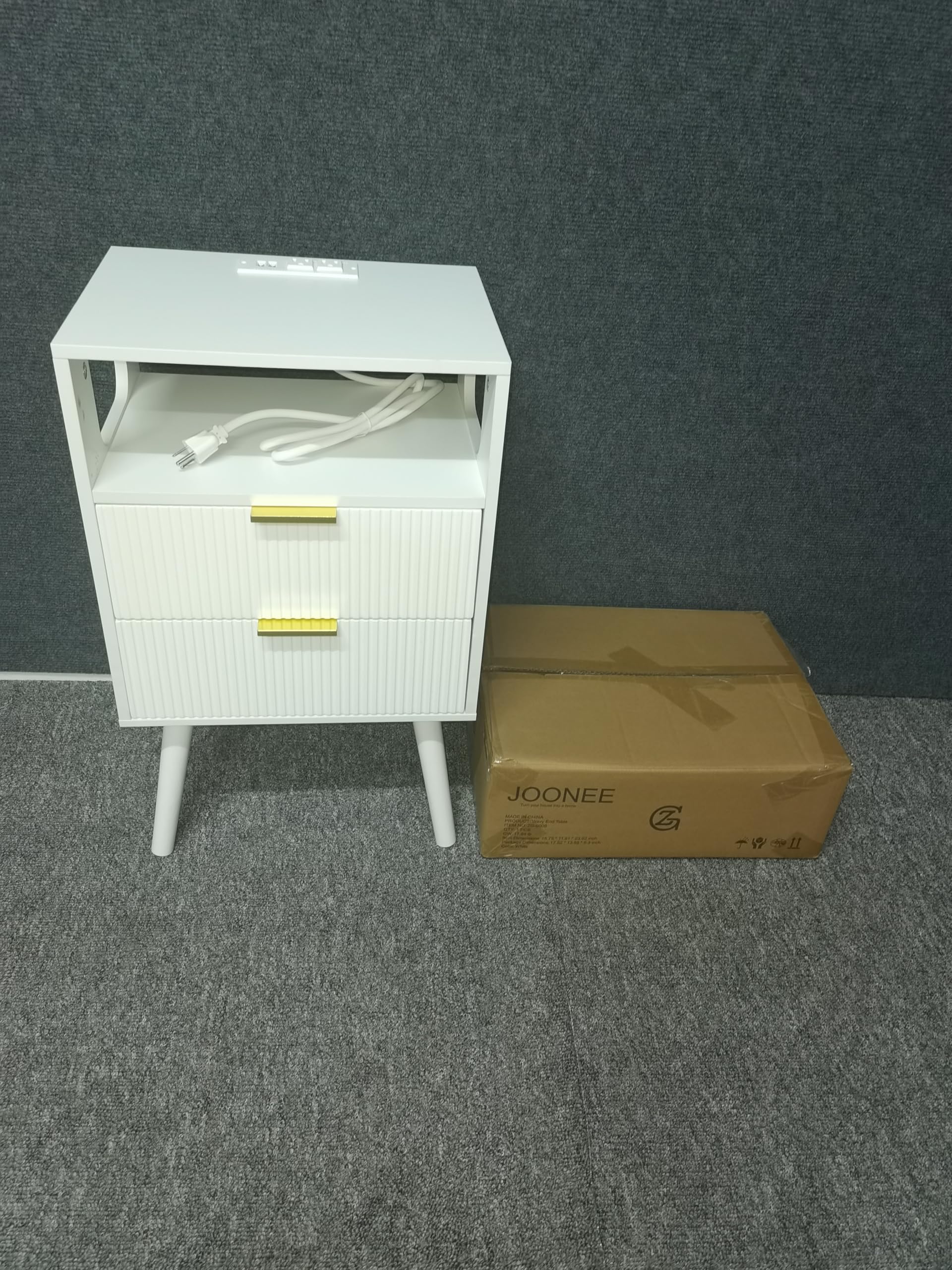 Bedroom Furniture Nightstand with Charging Station and LED Lights,Modern Bedside Table