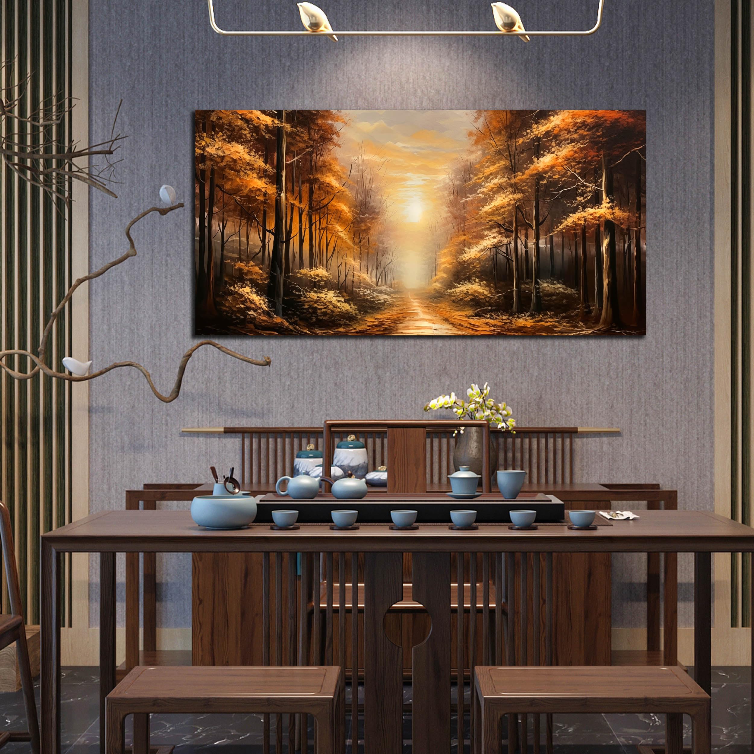 Large Wall Art for Living Room Bedroom Office Gold Forest Artwork Sunrise Landscape