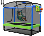 5 in 1 Rectangle Kids Trampoline 6FT with Hammock Chair, Basketball Hoop