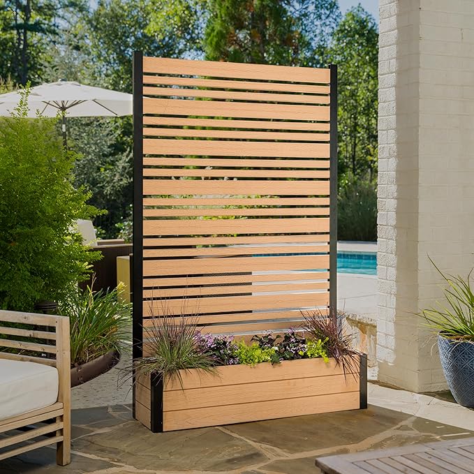 6ft H Outdoor Freestanding 1 Privacy Fence Screen Panel with Planter Box for Deck