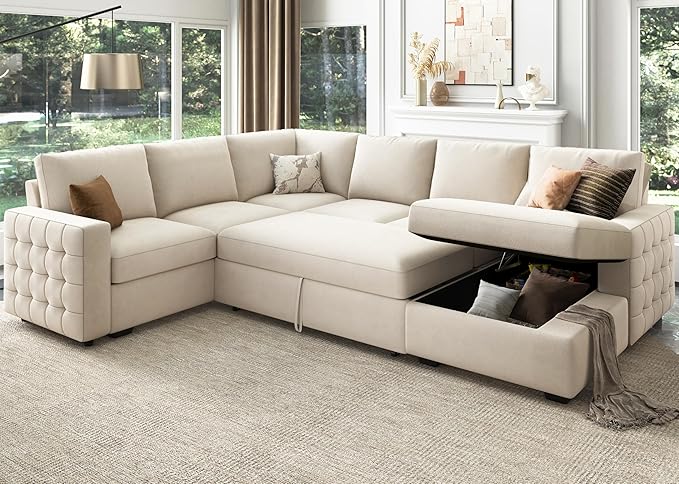 Sectional Sleeper Sofa with Pull Out Bed U-shape Sectional Couch Sleeper Bed