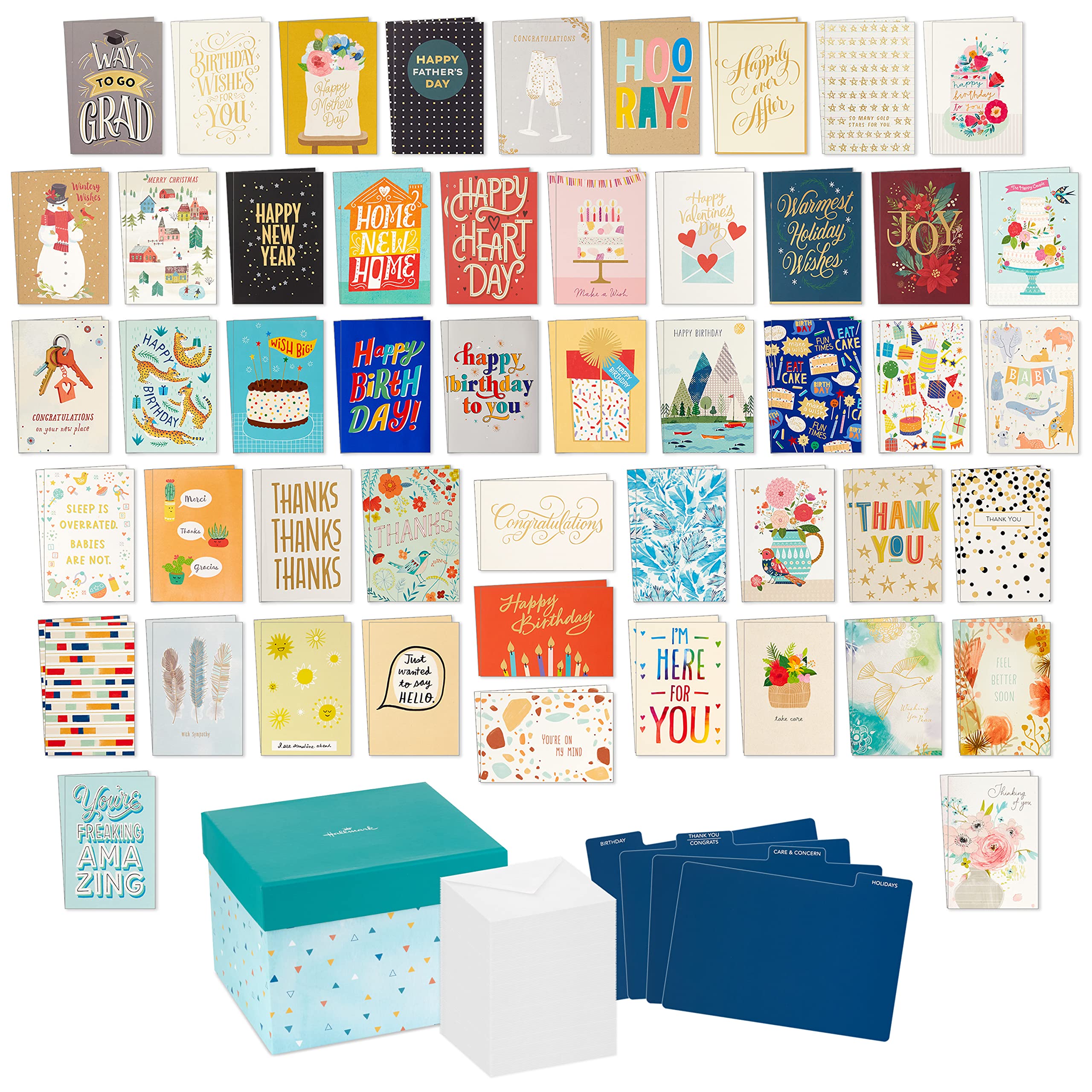 All Occasion Boxed Set of Assorted Blank Greeting Cards with Card Organizer