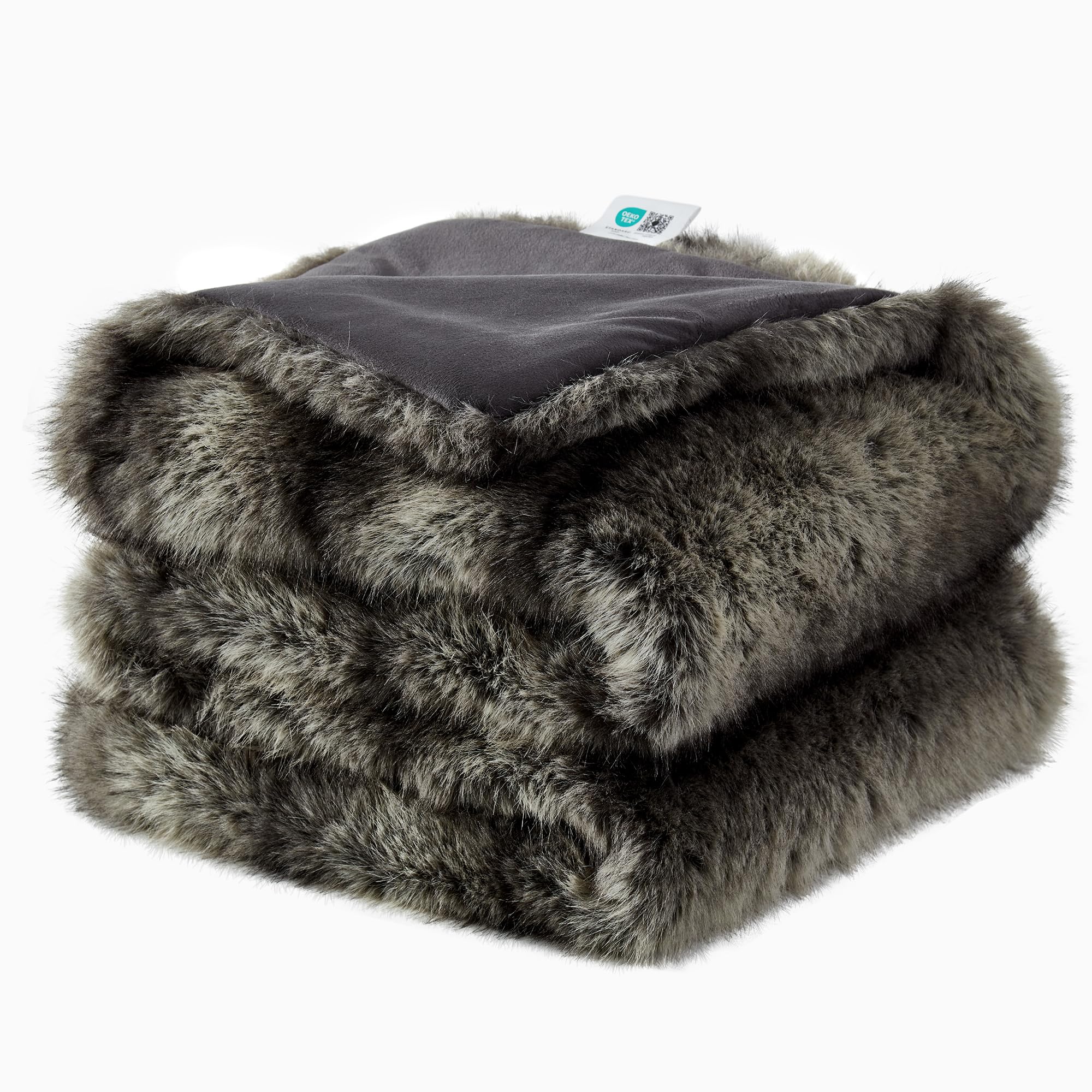 High-end Premium Fuzzy Faux Wolf Fur Throw Blanket 50" x 60"