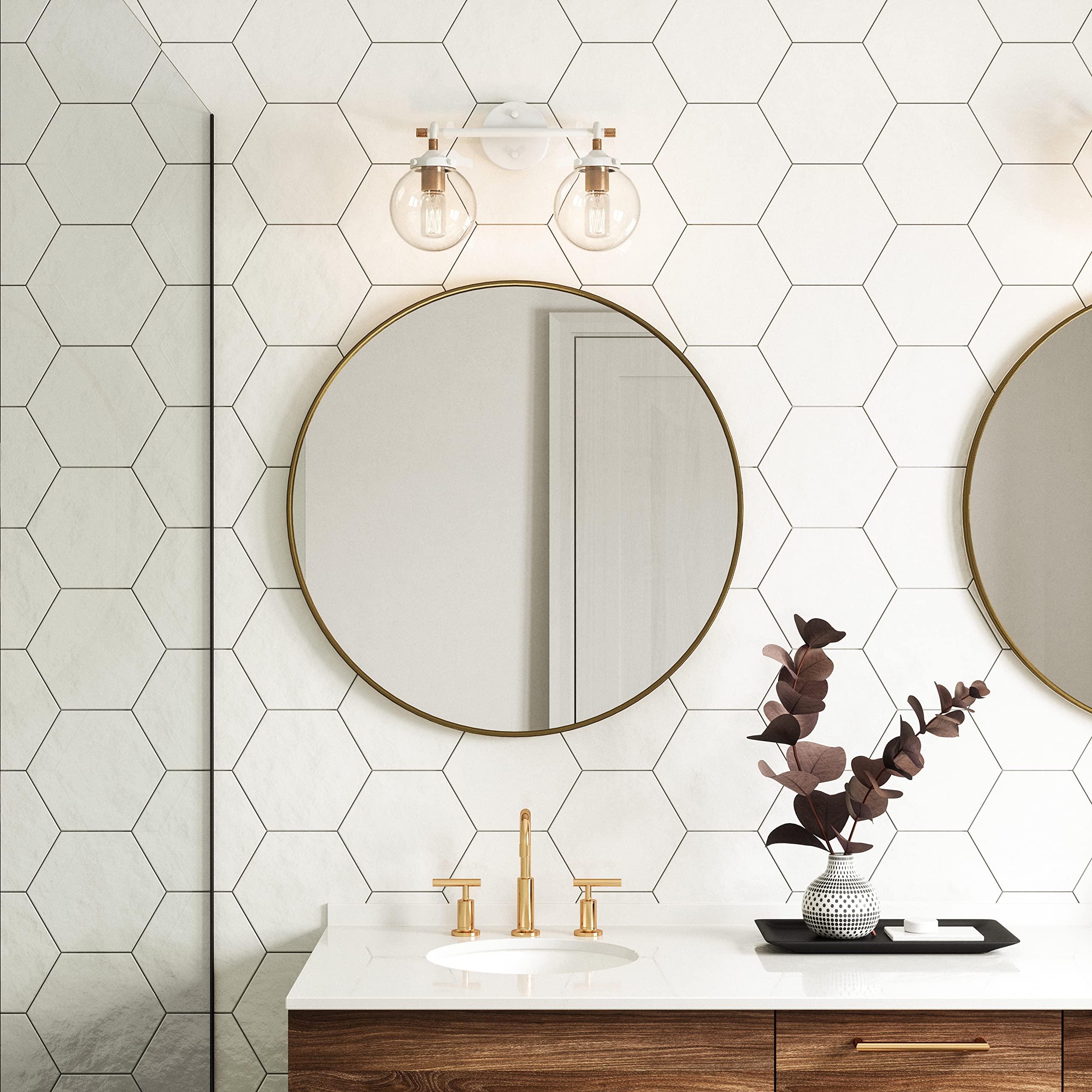 Home Boudreaux Vanity Light - 2-Light in Matte White Finish, with Clear Glass