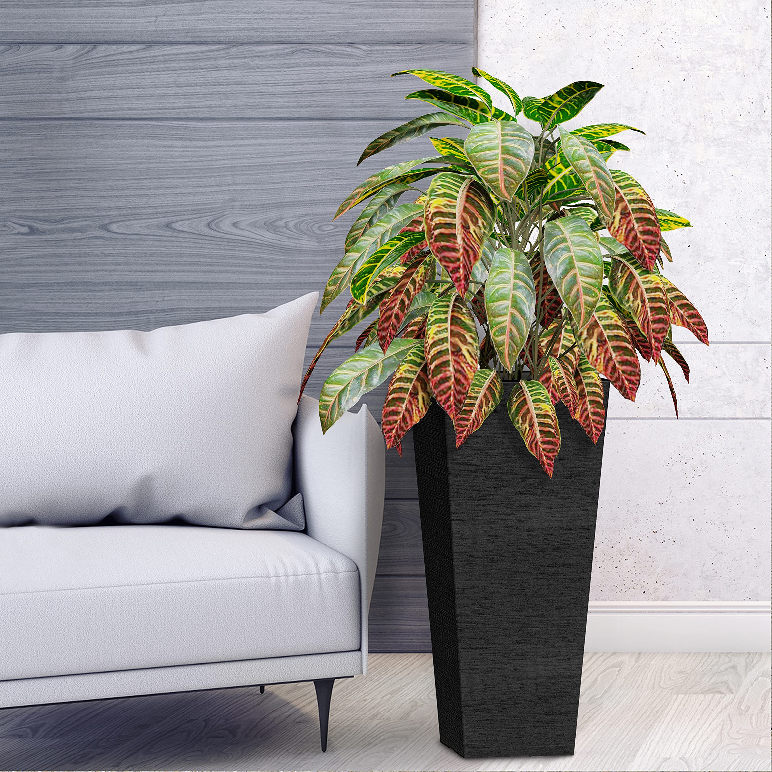 Set of 2 Tall Outdoor Planters - 24 Inch Large with Small Planting Pots