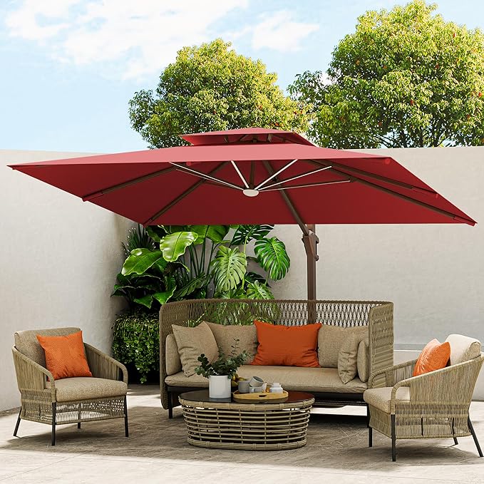 10 X 13 FT Cantilever Outdoor Patio Umbrella with Led Lights Large Heavy Duty 360° Rotation