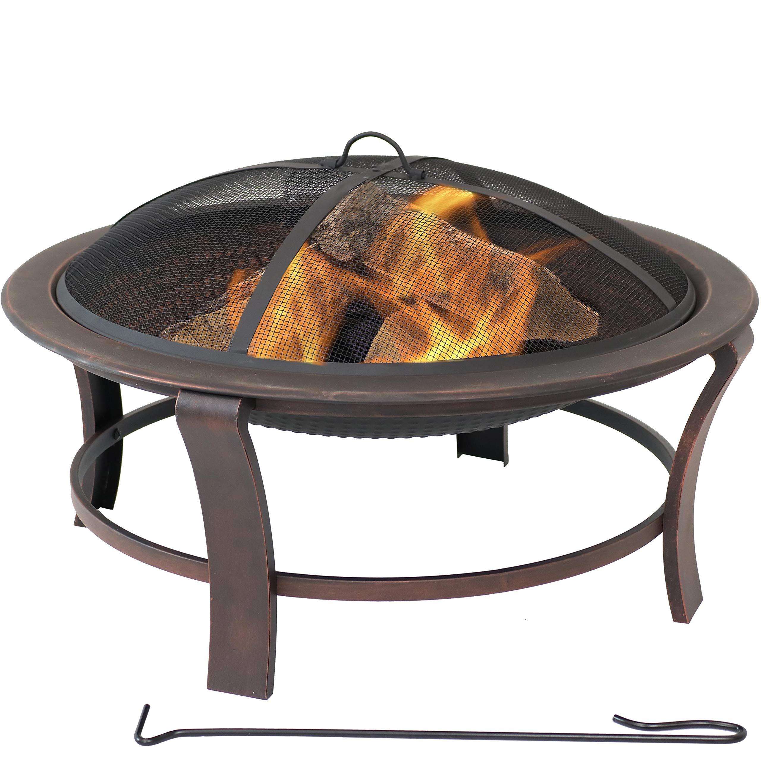 Elevated Wood-Burning Fire Pit Bowl with Stand - Includes Spark Screen