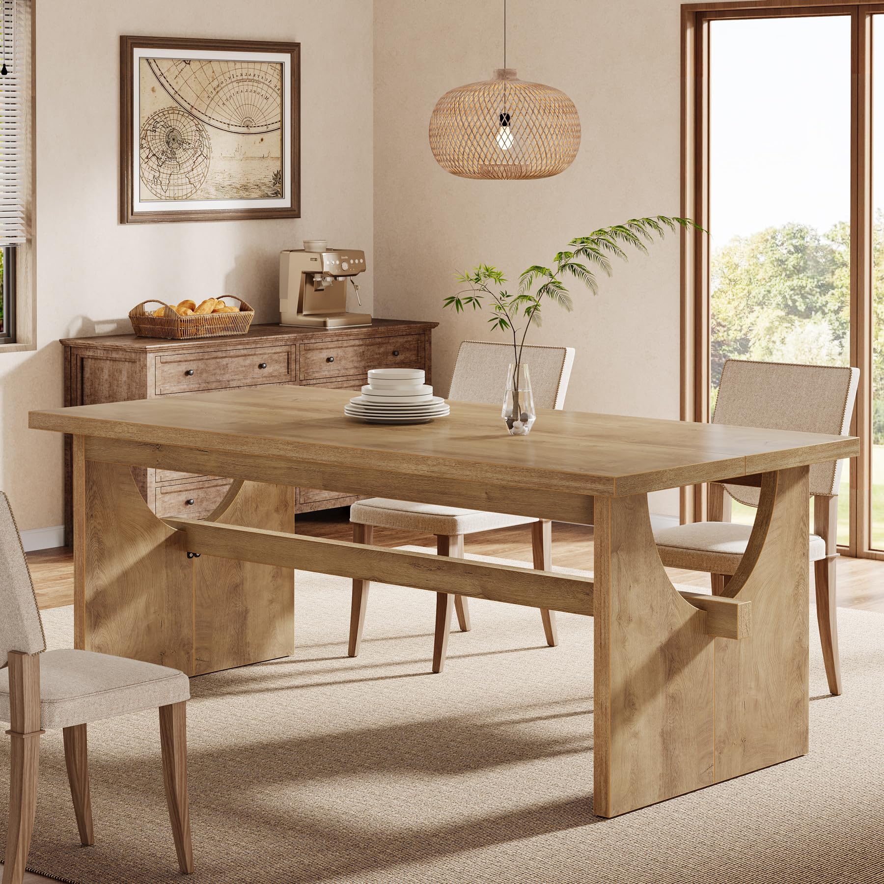 s Farmhouse Dining Table for 4-6 People, 63" Large Rectangular Kitchen