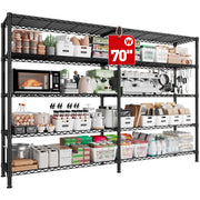 70" W Storage Shelves Load 1600LBS, Metal Shelving 5-Tier Wire Shelving Unit Metal Shelves for Storage Adjustable Shelving Rack for Pantry Kitchen Garage 70" W*15.8" D*72.4" H